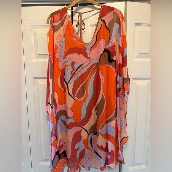 Vibrant Multicolor Cold Shoulder coverup Dress with nude slip inside size L